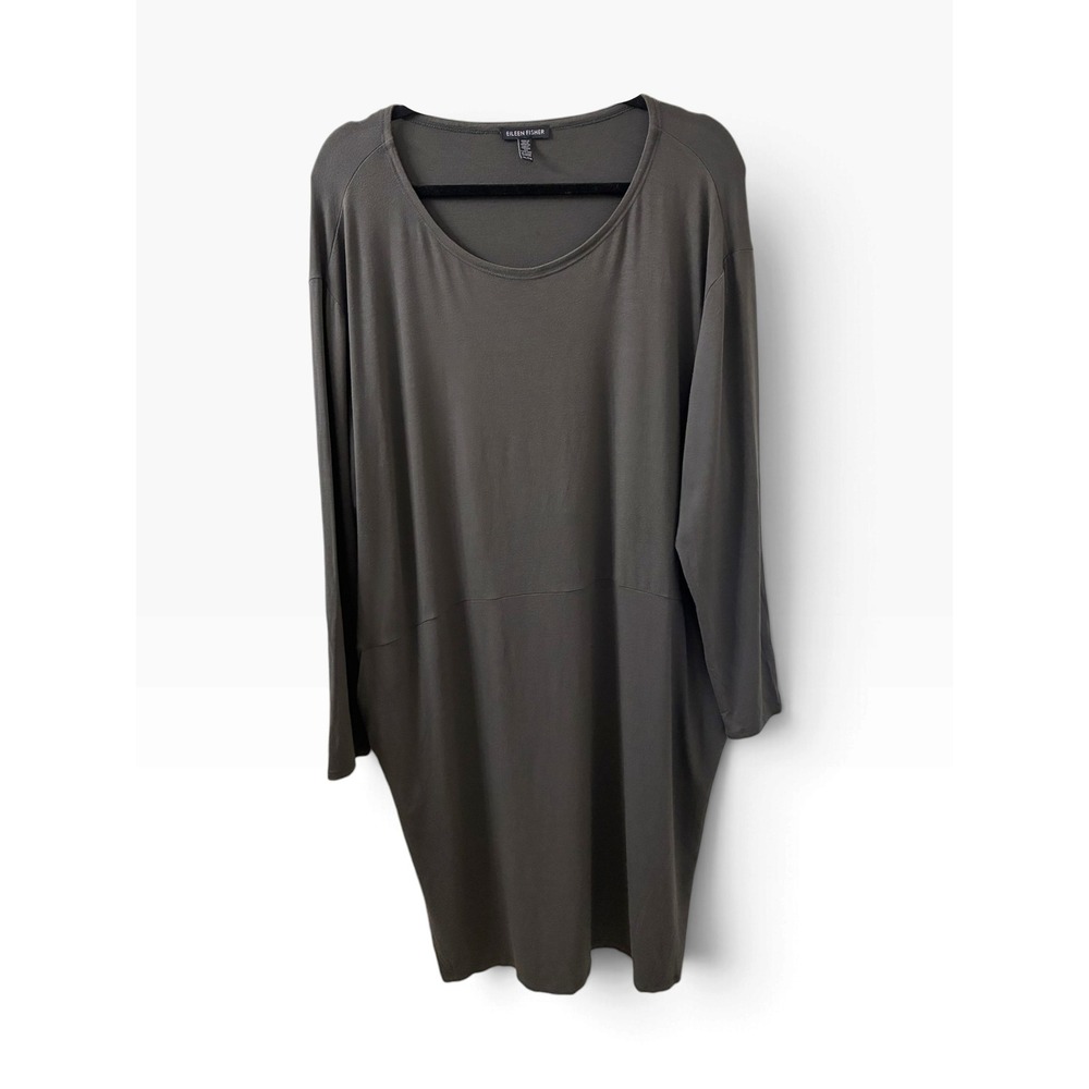 Eileen Fisher Charcoal Grey Jersey Knit Long Sleeve Cocoon Midi Dress XL